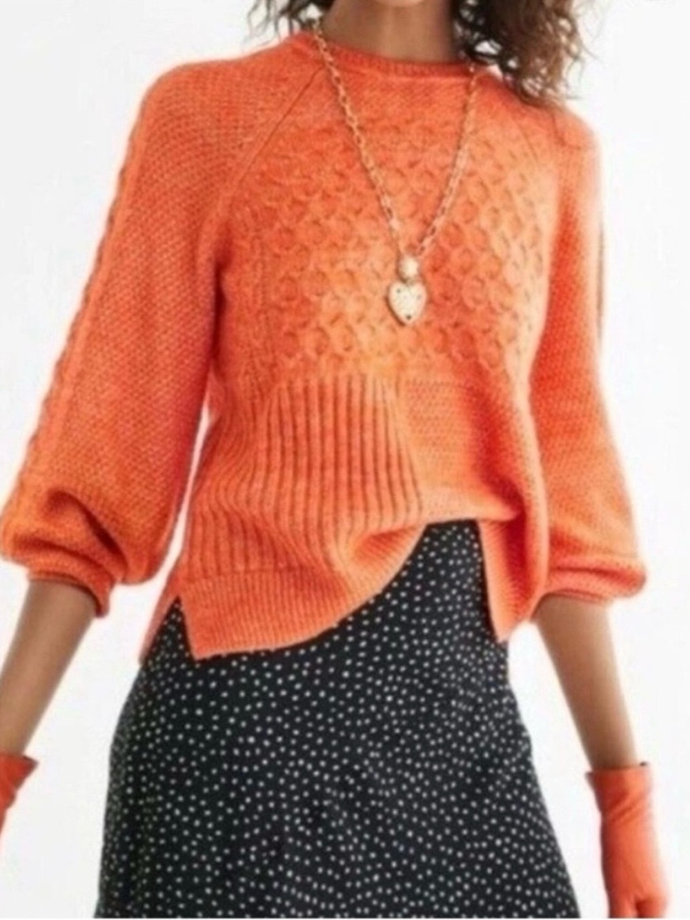 CAbi Amber Orange Cable-Knit Crewneck Sweater